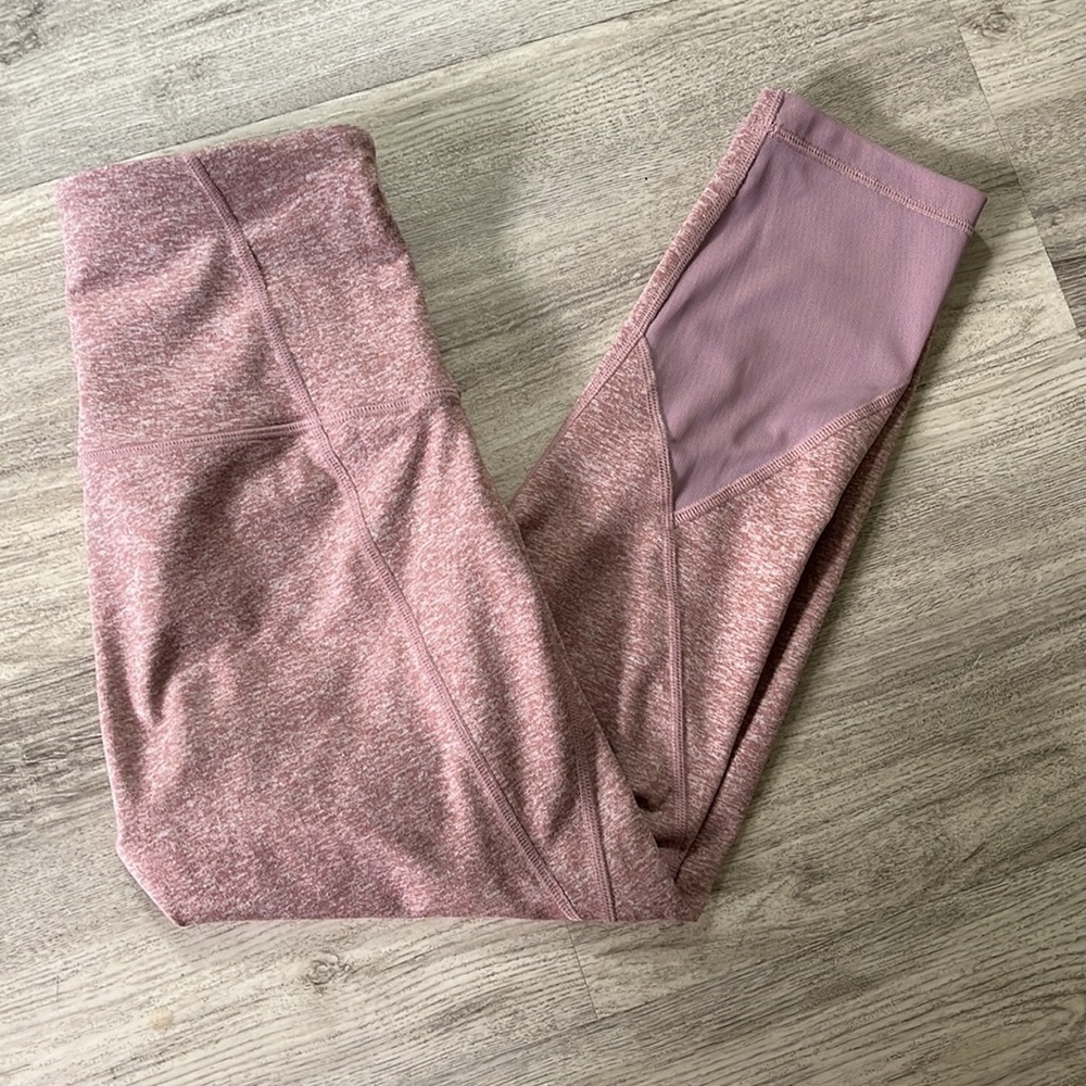 Nordstrom Zella crop high-rise leggings dusty rose mesh calf cutout size XS - Picture 2 of 9